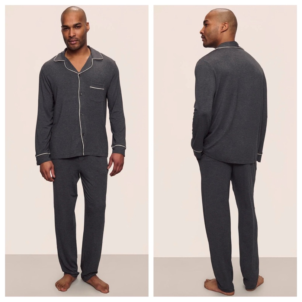Eberjey William Modal Tencel Long PJ Pajamas Set in Charcoal Ivory